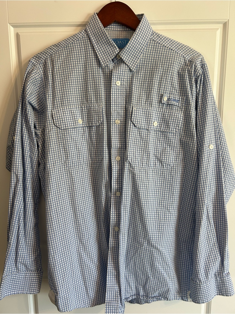 Coast Men's Long-Sleeve Blue Gingham Dress Shirt